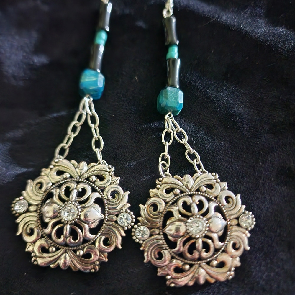 Elegant Silver and Teal Dangle Earrings